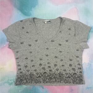 90s Double Fault Junior Womens Size M Cropped Short Sleeve Gray Floral Top